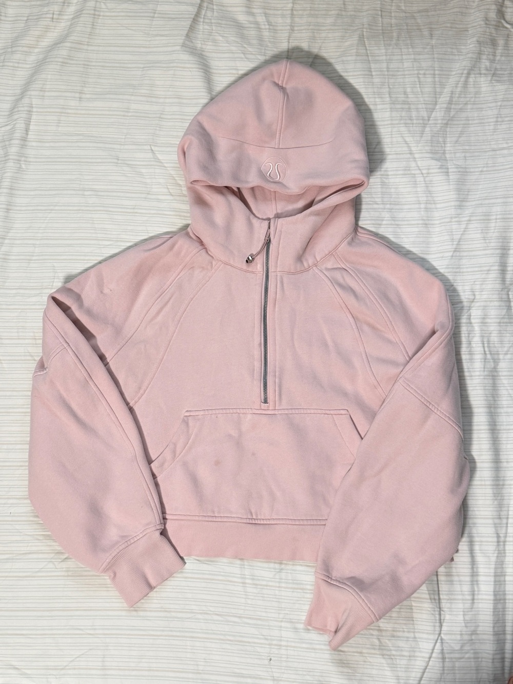 $118 lululemon flush pink scuba oversized half zip hoodie size M/L